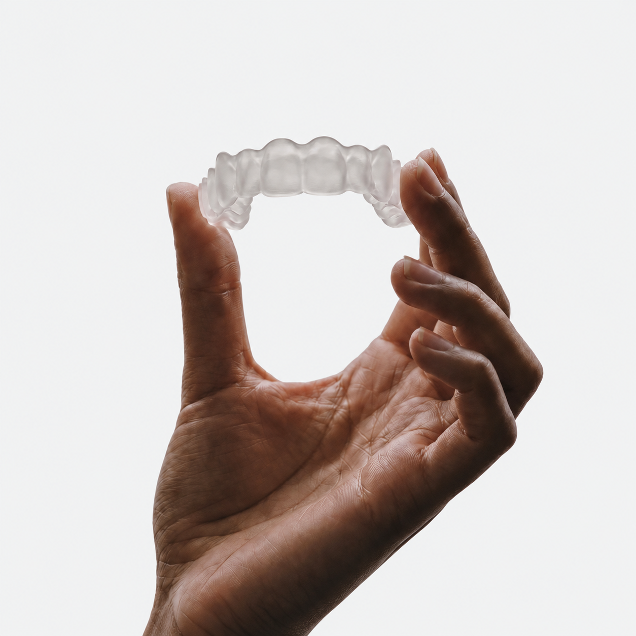 A hand holding the clear moses Unplastic Retainer
