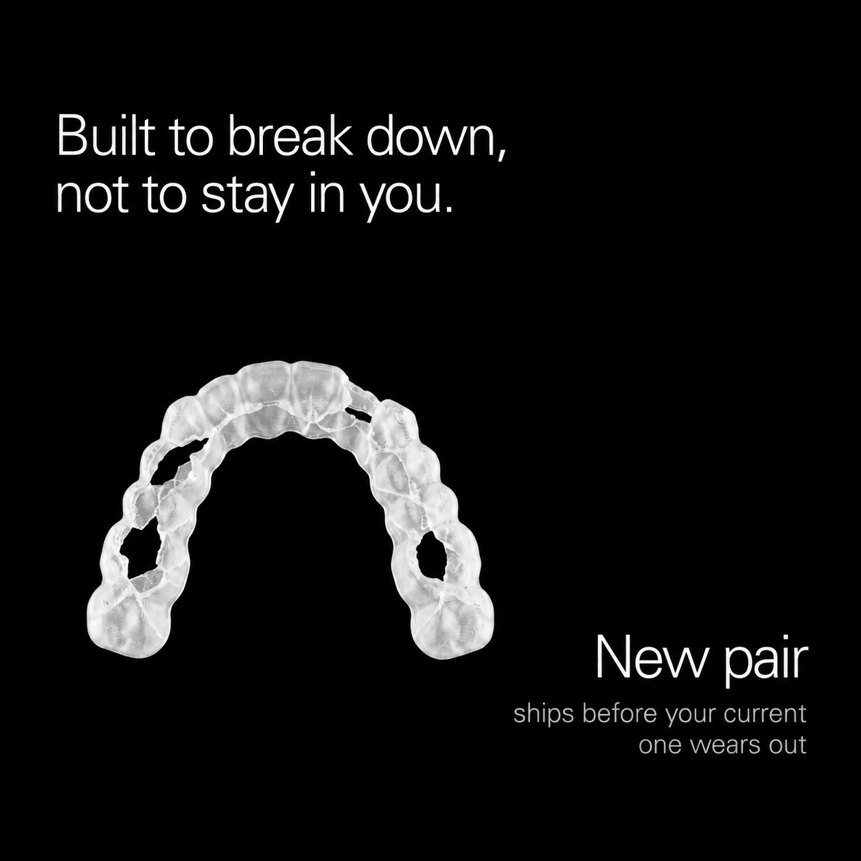 A worn PHA retainer at six months; a new pair ships before yours wears out